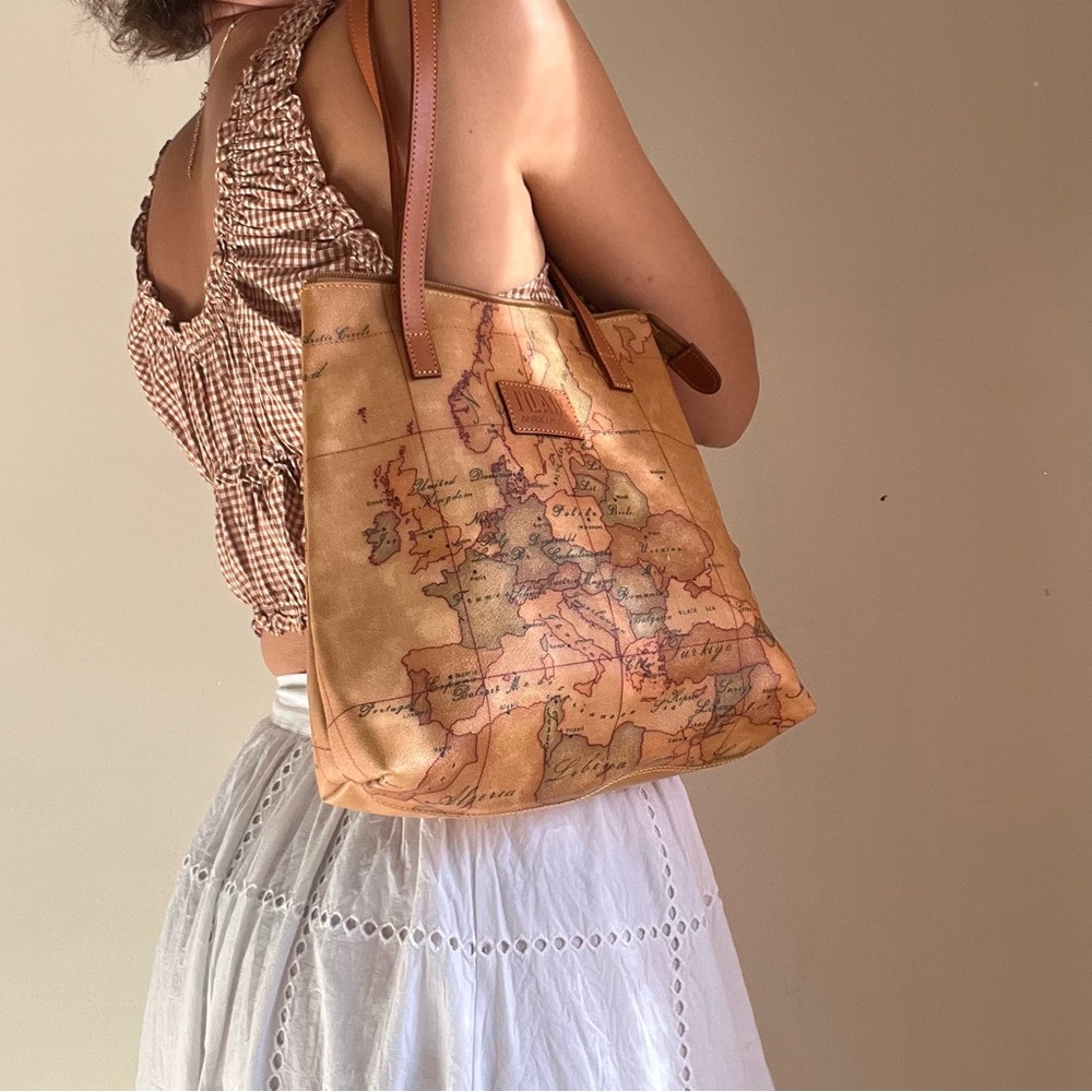 Alviero Martini 1a Classe Shoulder Bag Vintage Map Print Tan Tote Bag